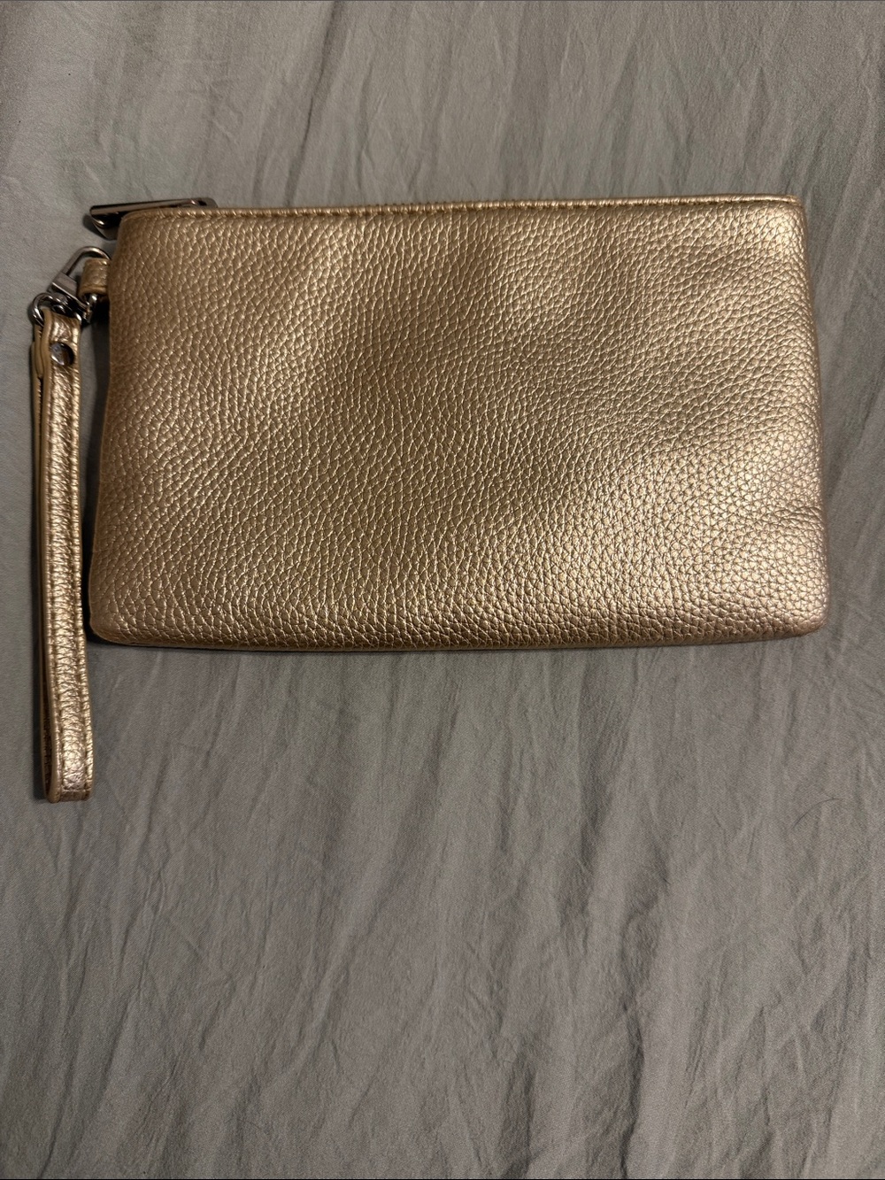 Express Metallic Gold Pebbled Leather Wristlet Clutch